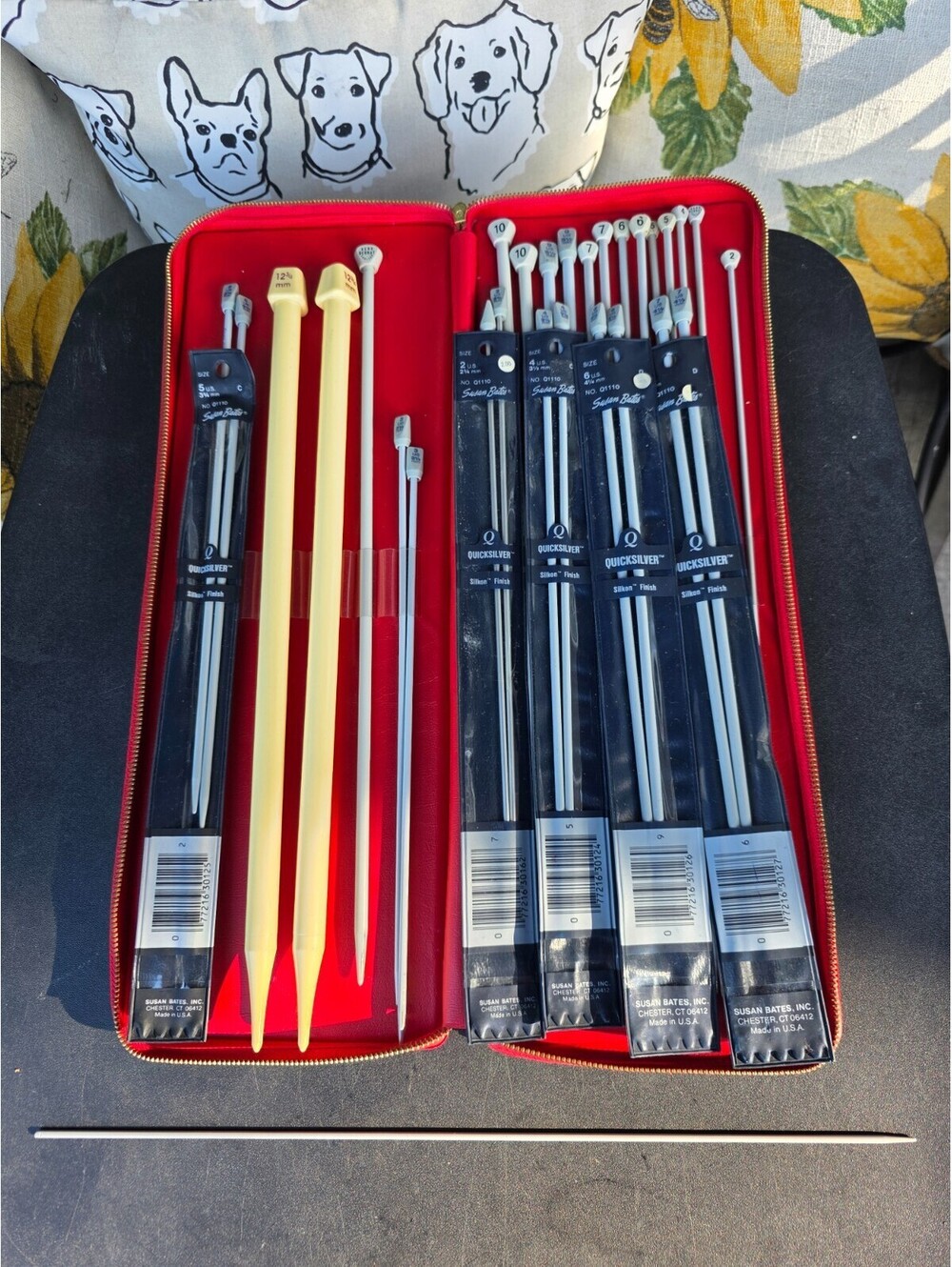 Aero Bernat Lot 28 Vtg Knitting Needles England Pouch Red Zip Case Susan Bates